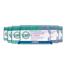 Tom\'s of Maine Natural Beauty Bar Soap, Lavender & Shea With Raw Shea Butter, 5 oz. 6-Pack (Packaging May Vary)