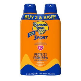 Banana Boat Sport Ultra SPF 50 Sunscreen Spray | Banana Boat Sunscreen Spray SPF 50, Water Resistant, Oxybenzone-Free, Sunblock, 6oz each Twin Pack