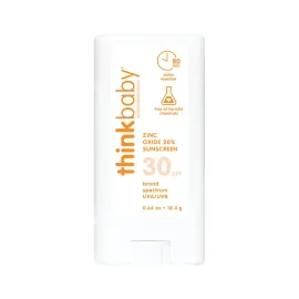 Thinkbaby SPF 30 Sunscreen Stick - Safe, Natural, Water Resistant Sun Cream for Babies, Kids & Adults - Mineral UVA/UVB Sun Protection - Reef Friendly Travel Stick, 0.64oz