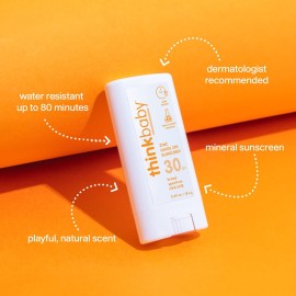 Thinkbaby SPF 30 Sunscreen Stick - Safe, Natural, Water Resistant Sun Cream for Babies, Kids & Adults - Mineral UVA/UVB Sun Protection - Reef Friendly Travel Stick, 0.64oz Thinkbaby SPF 30 Sunscreen Stick - Safe, Natural, Water Resistant Sun Cream for Babies, Kids & Adults - Mineral UVA/UVB Sun Protection - Reef Friendly Travel Stick, 0.64oz