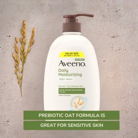 Aveeno Daily Moisturizing Body Wash for Dry Skin with Soothing Oat, Creamy Shower Cleanser, Gentle, Soap-Free and Dye-Free, Lightly Scented, 33 FL OZ Aveeno Daily Moisturizing Body Wash for Dry Skin with Soothing Oat, Creamy Shower Cleanser, Gentle, Soap-Free and Dye-Free, Lightly Scented, 33 FL OZ