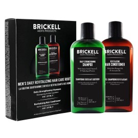 Brickell Men\'s Daily Revitalizing Hair Care Routine, Shampoo and Conditioner Set For Men, Mint and Tea Tree Oil Shampoo, Strength and Volume Enhancing Conditioner, Natural and Organic, Gift Set