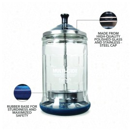 ForPro Professional Collection Multi-Cide Midsize Disinfecting Jar, Disinfectant Glass Jar for Manicure & Spa Implements, 21 Ounces