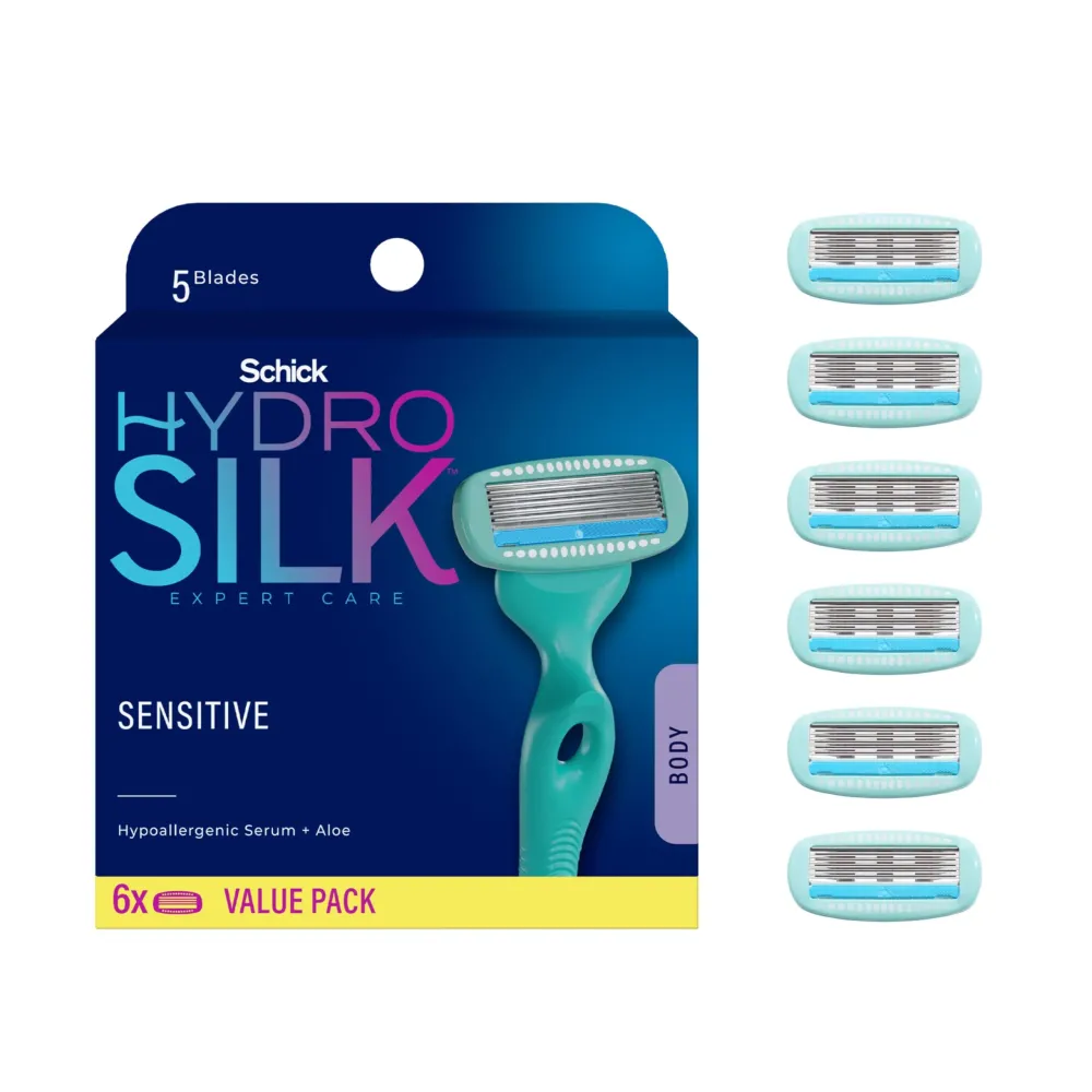 Schick Hydro Silk Sensitive Razor Blade Refills, 6 Count | 5-Blade Sensitive Skin Razors for Women | Womens Razor Refills for Sensitive Skin Schick Hydro Silk Sensitive Razor Blade Refills, 6 Count | 5-Blade Sensitive Skin Razors for Women | Womens Razor Refills for Sensitive Skin