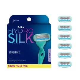 Schick Hydro Silk Sensitive Razor Blade Refills, 6 Count | 5-Blade Sensitive Skin Razors for Women | Womens Razor Refills for Sensitive Skin