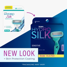 Schick Hydro Silk Sensitive Razor Blade Refills, 6 Count | 5-Blade Sensitive Skin Razors for Women | Womens Razor Refills for Sensitive Skin Schick Hydro Silk Sensitive Razor Blade Refills, 6 Count | 5-Blade Sensitive Skin Razors for Women | Womens Razor Refills for Sensitive Skin