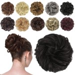 FESHFEN Messy Bun Hair Piece - Elastic Wavy Curly Hair Bun Scrunchies Extensions Synthetic Chignon Hairpieces for Women Girls, Black Brown 1 PCS
