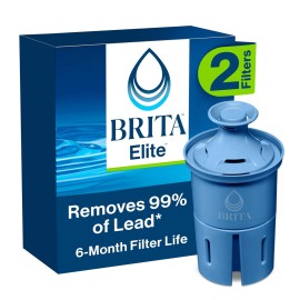 Brita Filter Replacements for Water Pitchers and Dispensers, Elite, NSF Certified to Remove 99% of Lead, 2 Count, Blue