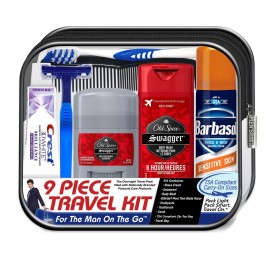 Convenience Kits International Men\'s Deluxe, 9-Piece Kit with Travel Size TSA Compliant Essentials , Featuring: Old Spice Products in Reuseable Toiletry Bag