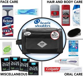 Convenience Kits International Men\'s Premium 15-Piece Kit wth Travel Size TSA Compliant Essentials, Featuring: Head & Shoulders Dandruff Shampoo Classic Clean and Palm Scalp Brush in Black Dopp Bag Convenience Kits International Men\'s Premium 15-Piece Kit wth Travel Size TSA Compliant Essentials, Featuring: Head & Shoulders Dandruff Shampoo Classic Clean and Palm Scalp Brush in Black Dopp Bag