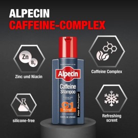 Alpecin C1 Caffeine Shampoo 8.45 fl Oz (Pack of 3) I Hair Performance Enhancer I Promotes Natural Hair Growth and Thickness I Energizes Scalp