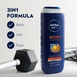NIVEA Men Sport Body Wash with Revitalizing Minerals, Tangerine and Pepper Scent, 3-in-1 Men\'s Body Wash, Face and Hair, Paraben Free, Vegan Formula, 16.9 Fl Oz Bottle NIVEA Men Sport Body Wash with Revitalizing Minerals, Tangerine and Pepper Scent, 3-in-1 Men\'s Body Wash, Face and Hair, Paraben Free, Vegan Formula, 16.9 Fl Oz Bottle