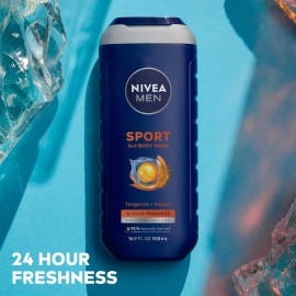 NIVEA Men Sport Body Wash with Revitalizing Minerals, Tangerine and Pepper Scent, 3-in-1 Men\'s Body Wash, Face and Hair, Paraben Free, Vegan Formula, 16.9 Fl Oz Bottle NIVEA Men Sport Body Wash with Revitalizing Minerals, Tangerine and Pepper Scent, 3-in-1 Men\'s Body Wash, Face and Hair, Paraben Free, Vegan Formula, 16.9 Fl Oz Bottle
