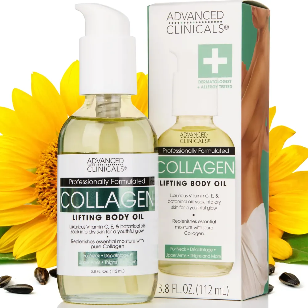 Advanced Clinicals Firming Collagen Body Oil Skin Care Moisturizer | Massage Body Oil | Tighten, Firm, & Hydrate Collagen Oil For Scars, Wrinkles, Crepey Skin, & Stretch Marks, 3.8 Fl Oz Advanced Clinicals Firming Collagen Body Oil Skin Care Moisturizer | Massage Body Oil | Tighten, Firm, & Hydrate Collagen Oil For Scars, Wrinkles, Crepey Skin, & Stretch Marks, 3.8 Fl Oz