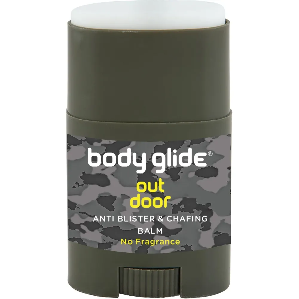 Body Glide Outdoor Anti Chafe Balm. Fragrance free anti chafing stick trusted in basic training, endurance sports and everyday life. Use on neck, shoulders, chest, arms, butt, groin, thighs & feet