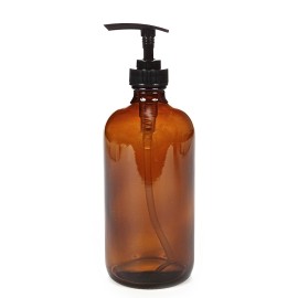 Vivaplex, 2, Large, 16 oz, Empty, Amber Glass Bottles with Black Lotion Pumps