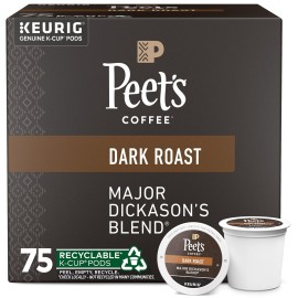 Peet\'s Coffee, Dark Roast Keurig K-Cup Pods - Major Dickason\'s Blend 75 Count (1 Box of 75 K-Cup Pods)