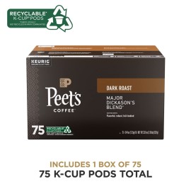 Peet\'s Coffee, Dark Roast Keurig K-Cup Pods - Major Dickason\'s Blend 75 Count (1 Box of 75 K-Cup Pods)