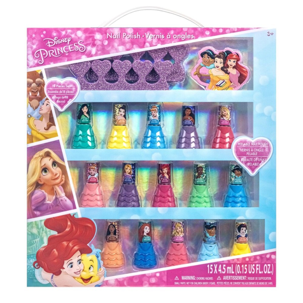 Disney Princess 15 Piece Water-Based Nail Polish with 3 Toe Spacers, Quick Dry, Peel Off, Gift Kit Set for Kids Girls, Ages 3 by Townley Girl Disney Princess 15 Piece Water-Based Nail Polish with 3 Toe Spacers, Quick Dry, Peel Off, Gift Kit Set for Kids Girls, Ages 3 by Townley Girl