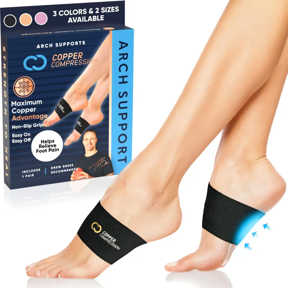 Copper Compression Copper Arch Support - 2 Plantar Fasciitis Braces/Sleeves. Foot Care, Heel Spurs, Feet Pain Relief, Flat & Fallen Arches, High Arch Copper Compression Copper Arch Support - 2 Plantar Fasciitis Braces/Sleeves. Foot Care, Heel Spurs, Feet Pain Relief, Flat & Fallen Arches, High Arch
