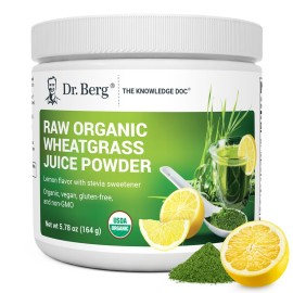 Dr. Berg USDA Certified Organic Green Powder Superfood (60 Servings) - Made with Raw Wheatgrass, Chlorophyll, Trace Minerals & Natural Enzymes - Non-GMO Green Superfood Powder - Lemon Flavor