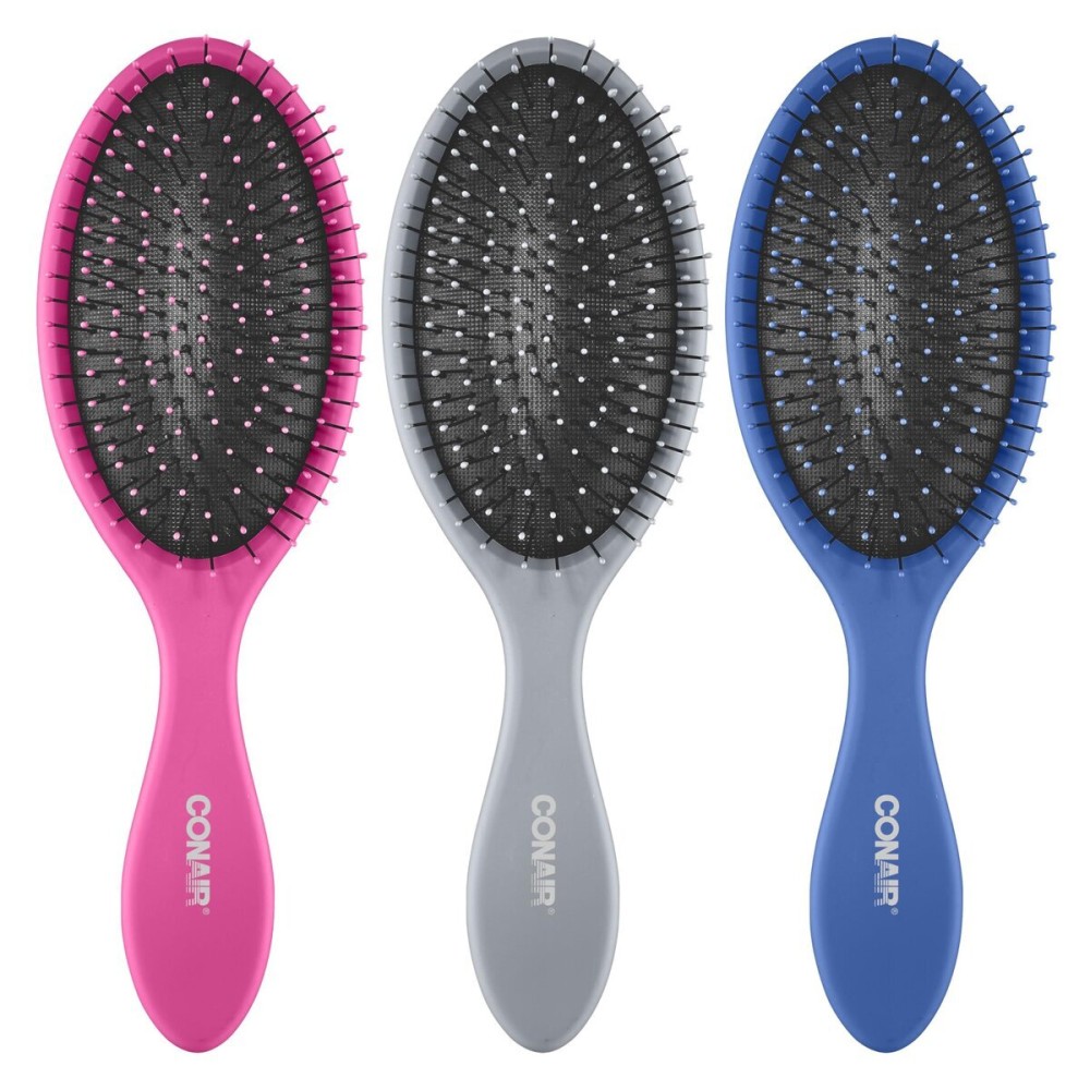 Conair Detangling Brush 3PK - For wet and dry - Ideal for all types - curly brush - brushes for women - detangler brush - brushes for women - Blue, Pink, Gray Assorted