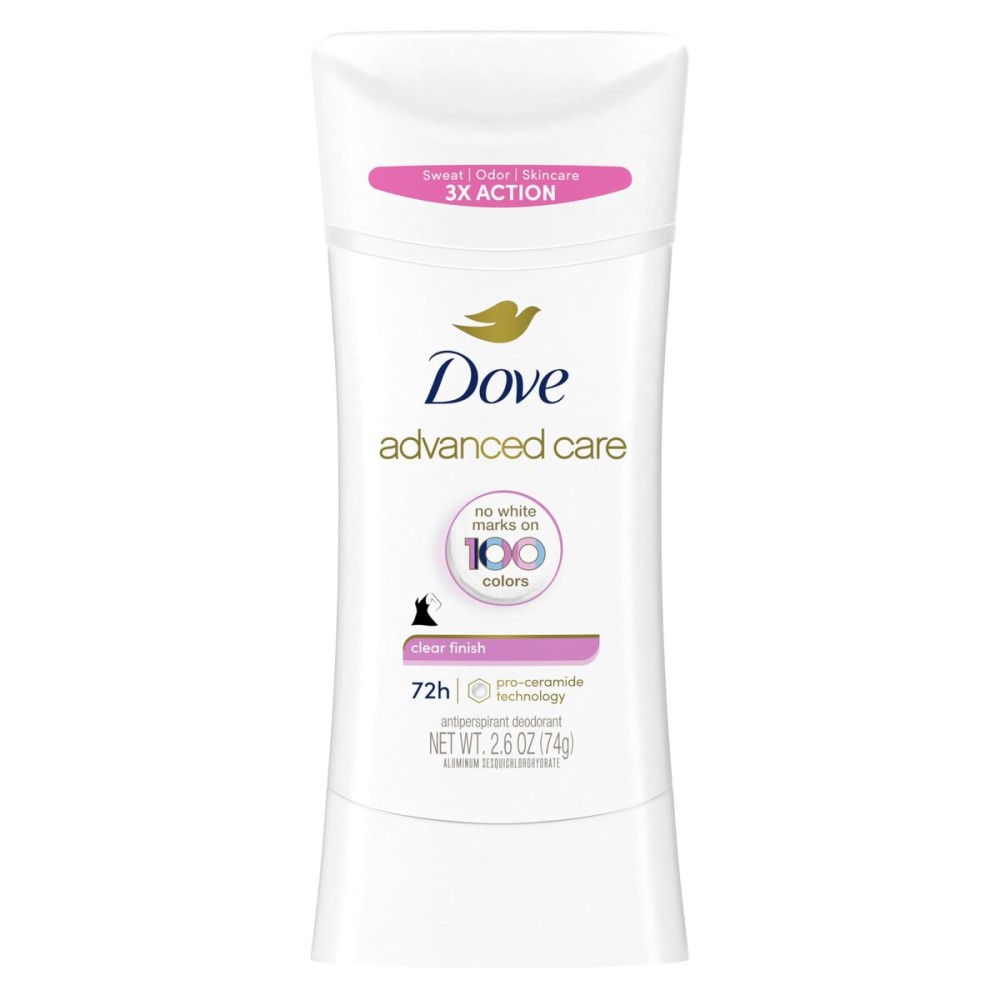 Dove Advanced Care Antiperspirant Deodorant Stick for Soft, Resilient Skin, Clear Finish with No White Marks and 72-Hour Sweat & Odor Protection, 2.6 oz Dove Advanced Care Antiperspirant Deodorant Stick for Soft, Resilient Skin, Clear Finish with No White Marks and 72-Hour Sweat & Odor Protection, 2.6 oz