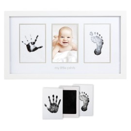Pearhead Baby Hand and Footprint Kit - Inkless No Mess Clean-Touch Ink Pad, Newborn Keepsake Frame, Nursery Decor Essentials, Perfect Shower Gift for Boys and Girls, White