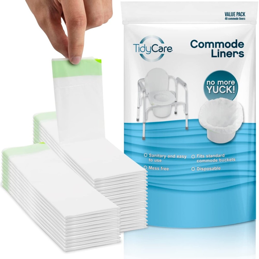 TidyCare Bedside Commode Liners for Portable Toilet Chair Bucket and Bedpan | Value Pack of 48 Disposable Waste Bags for Adults in Medical Care | Universal Fit Portable Toilet Liners TidyCare Bedside Commode Liners for Portable Toilet Chair Bucket and Bedpan | Value Pack of 48 Disposable Waste Bags for Adults in Medical Care | Universal Fit Portable Toilet Liners