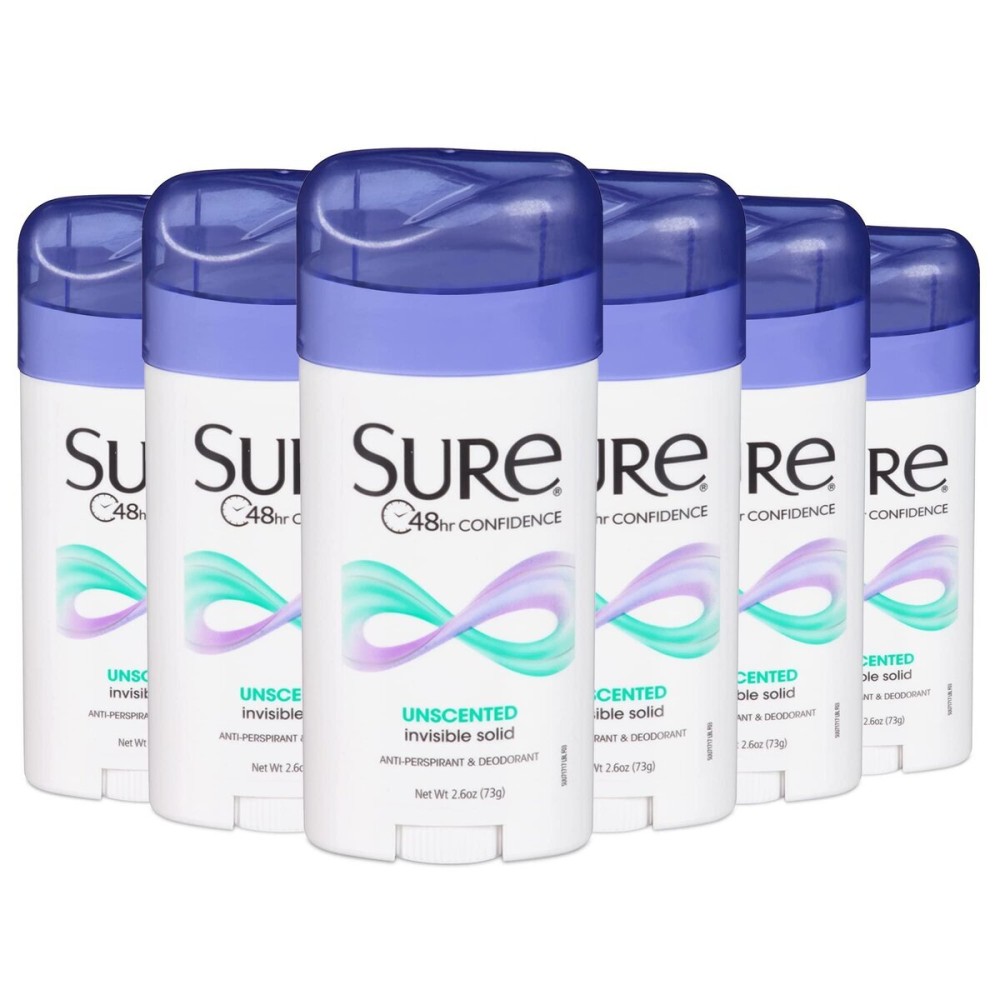 SURE, Antiperspirant Deodorant, Solid, Unscented, 2.6 Ounce (Pack of 6) SURE, Antiperspirant Deodorant, Solid, Unscented, 2.6 Ounce (Pack of 6)