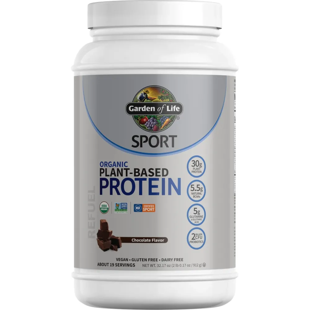 Organic Vegan Chocolate Protein Powder with Probiotics, BCAAs, 30g Plant Protein, NSF Certified, Gluten Free & Sport, Non GMO, Garden of Life Sport Protein Powder - 19 Servings Organic Vegan Chocolate Protein Powder with Probiotics, BCAAs, 30g Plant Protein, NSF Certified, Gluten Free & Sport, Non GMO, Garden of Life Sport Protein Powder - 19 Servings