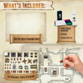 Melee Mats DND Map Starter Kit for Dungeons & Dragons Game - 35 x 48, Wet/Dry Erase Battle Terrain Grid - Ultimate Tabletop Gaming Experience with Accessories