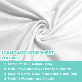 American Baby Company 2 Pack Fitted Crib Sheets 28 x 52, Soft Breathable Neutral 100% Cotton Jersey Sheet, White, for Boys and Girls, Fits Crib and Toddler Bed mattresses