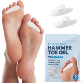 Dr. Frederick\'s Original Hammer Toe Gels - 2 Pairs - Hammertoe Support Crest for Women & Men - Cushion & Temporary Splint for Toe Alignment, Crooked Toes, and Pain Relief - White - 1 Loop Design