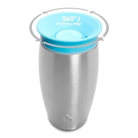 Munchkin Stainless Steel Sippy Cups for Toddlers 1-3, Spill Proof Miracle 360 Cup, Insulated, 10 Ounce, Blue