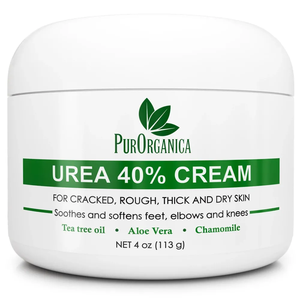 PurOrganica Urea 40% Cream - Made in USA - Foot Cream for Thick, Cracked, Rough, Dead & Dry Skin - Corn, Callus and Dead Skin Remover, Toenail Softener, Moisturizer For Feet, Elbows, Hands and Knees