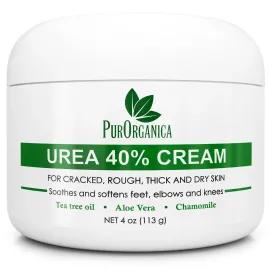 PurOrganica Urea 40% Cream - Made in USA - Foot Cream for Thick, Cracked, Rough, Dead & Dry Skin - Corn, Callus and Dead Skin Remover, Toenail Softener, Moisturizer For Feet, Elbows, Hands and Knees