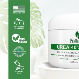 PurOrganica Urea 40% Cream - Made in USA - Foot Cream for Thick, Cracked, Rough, Dead & Dry Skin - Corn, Callus and Dead Skin Remover, Toenail Softener, Moisturizer For Feet, Elbows, Hands and Knees
