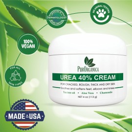 PurOrganica Urea 40% Cream - Made in USA - Foot Cream for Thick, Cracked, Rough, Dead & Dry Skin - Corn, Callus and Dead Skin Remover, Toenail Softener, Moisturizer For Feet, Elbows, Hands and Knees
