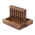 Wooden 4 in-Row (Travel Set) | Wood Connect Line Traditional Family Board | Strategy | Classic Table Premium Handmade Unique Gift & Table Accent (Red & Blue)