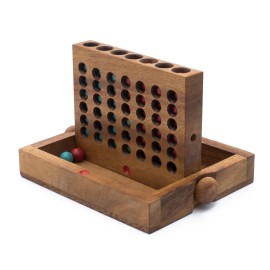 Wooden 4 in-Row (Travel Set) | Wood Connect Line Traditional Family Board | Strategy | Classic Table Premium Handmade Unique Gift & Table Accent (Red & Blue)