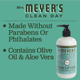 MRS. MEYER\'S CLEAN DAY Hand Lotion for Dry Hands, Non-Greasy Moisturizer Made with Essential Oils, Basil, 12 oz