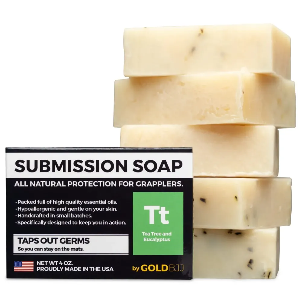Premium Tea Tree Oil Soap - USA Made Bar Soap for BJJ, Jiu Jitsu, Wrestling, and Grappling (5-Pack of 4 Ounce Soap Bars, Classic Tea Tree)