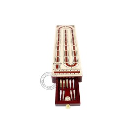 Continuous Cribbage Board Alphabet e Shape Inlaid in Maple and Bloodwood with Storage Drawer for Cribbage pegs 12.4 - 3 Tracks - House of Cribbage
