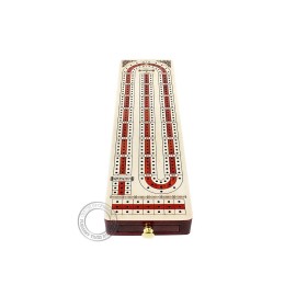 Continuous Cribbage Board Alphabet e Shape Inlaid in Maple and Bloodwood with Storage Drawer for Cribbage pegs 12.4 - 3 Tracks - House of Cribbage