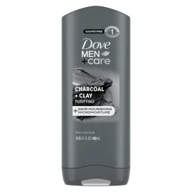 DOVE MEN + CARE Purifying Charcoal + Clay Body and Face Wash with 24-Hour Nourishing Micromoisture Technology Body Wash for Men, 13.5 oz