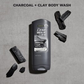 DOVE MEN + CARE Purifying Charcoal + Clay Body and Face Wash with 24-Hour Nourishing Micromoisture Technology Body Wash for Men, 13.5 oz