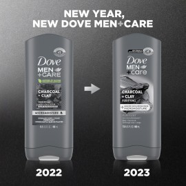 DOVE MEN + CARE Purifying Charcoal + Clay Body and Face Wash with 24-Hour Nourishing Micromoisture Technology Body Wash for Men, 13.5 oz