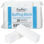 ForPro Professional Collection Buffing Block, Super White, 180/240 Grit, Four-Sided Manicure and Pedicure Nail Buffer, 3.75 L x 1 W x 1 H, 20-Count