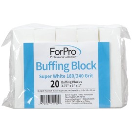 ForPro Professional Collection Buffing Block, Super White, 180/240 Grit, Four-Sided Manicure and Pedicure Nail Buffer, 3.75 L x 1 W x 1 H, 20-Count